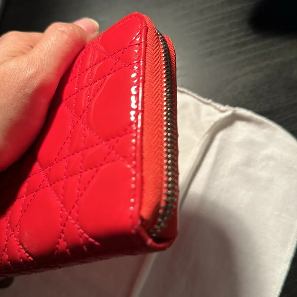 Christian Dior patent long wallet with charm